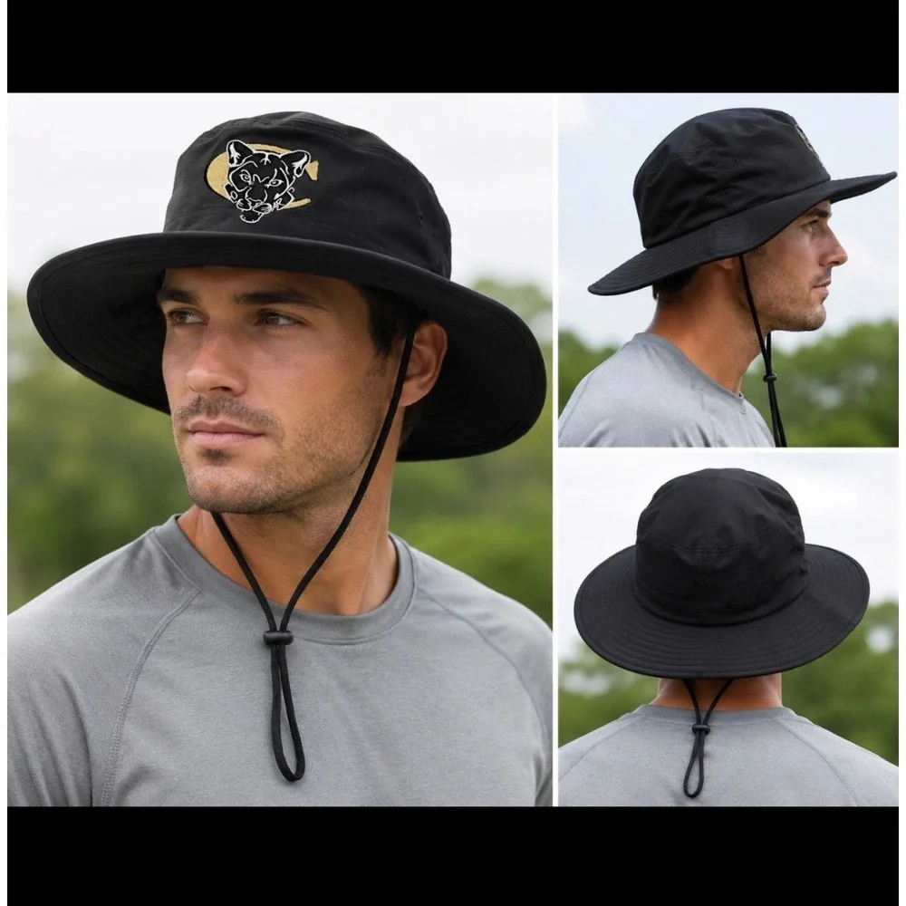 Imperial Sports Mens Black Sun Hat Wide Brim Boonie Cougar‎ Mascot OSFA New